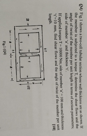 Q 4 ) Fig. 1 shows a two - cell tubular section