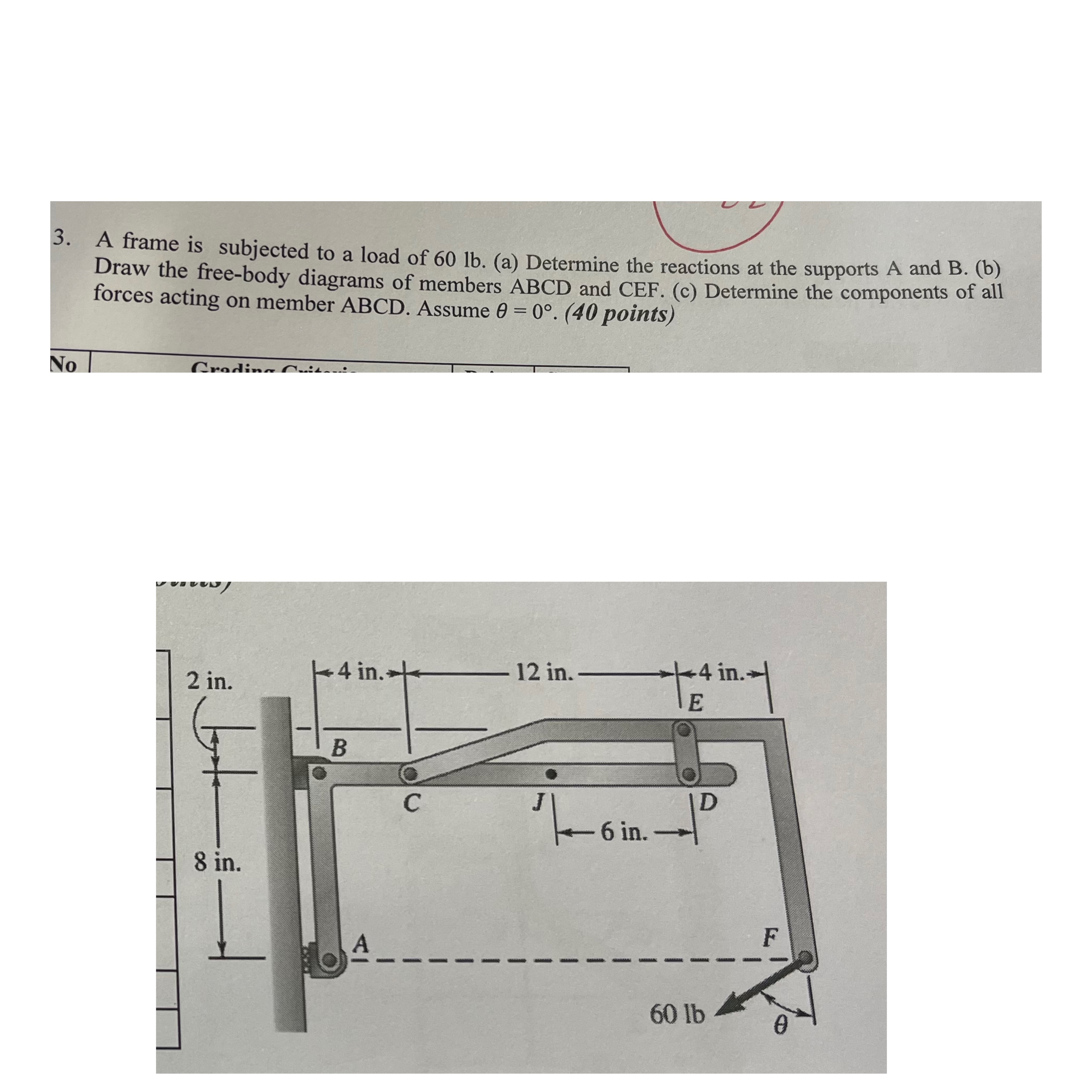 A frame is subjected to a load of 6 0 lb . ( a )