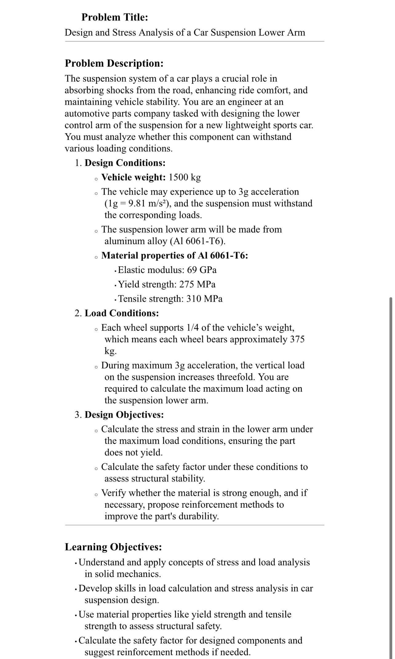 Design and Stress Analysis of a Car Suspension