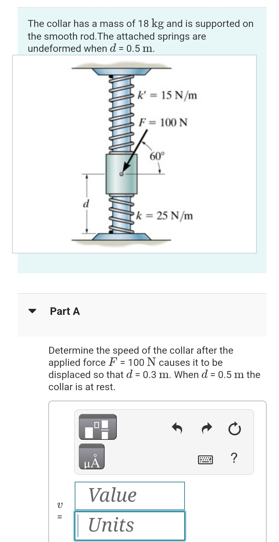 The collar has a mass of 1 8 kg and is supported