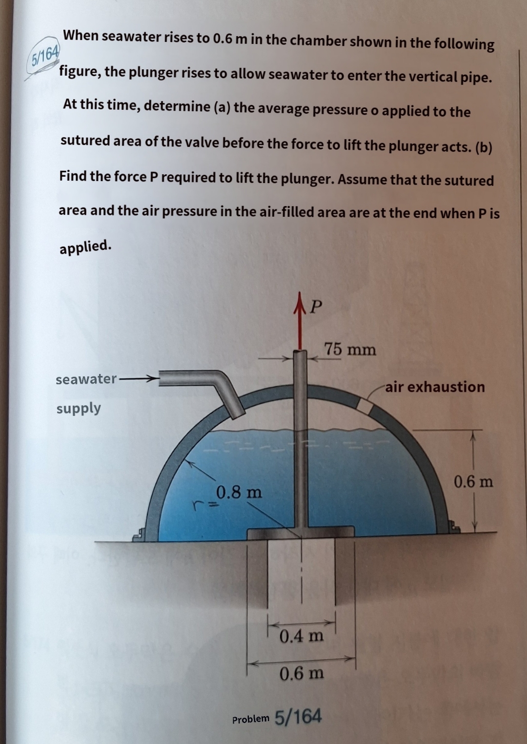 When seawater rises to 0 . 6 m in the chamber
