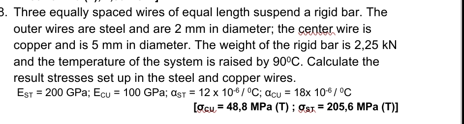 Three equally spaced wires of equal length