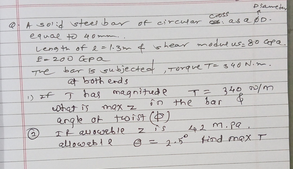Dianeter Q . A solid stecl bar of circular cos: