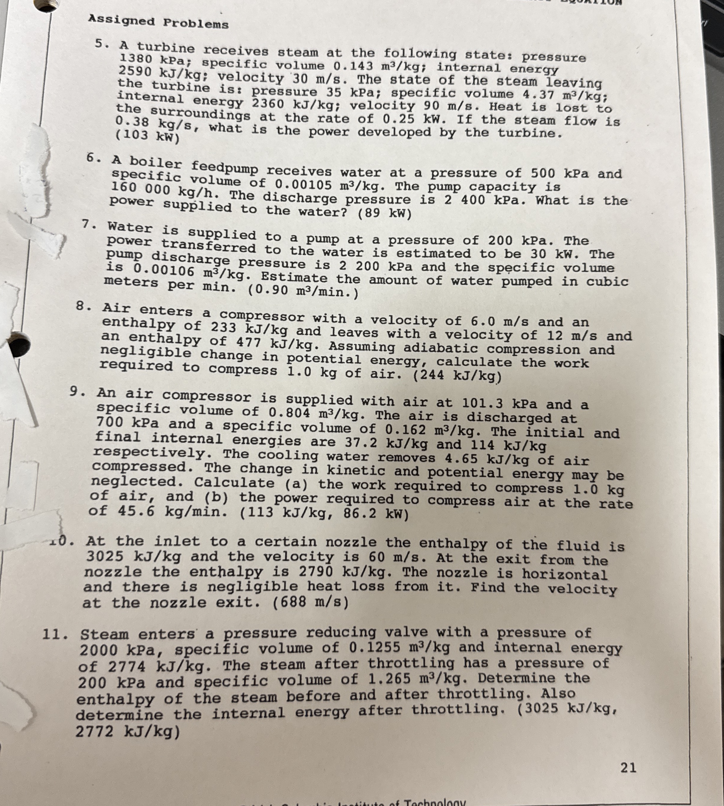 Assigned Problems A turbine receives steam at the