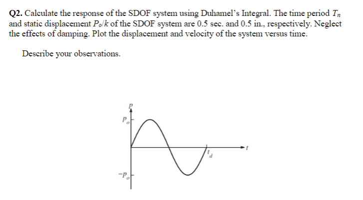 Q 2 . Calculate the response of the SDOF system
