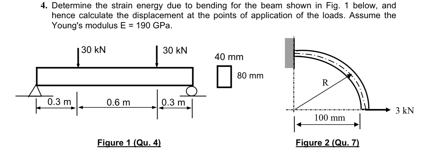 Determine the strain energy due to bending for