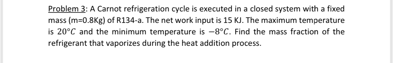 Problem 3 : A Carnot refrigeration cycle is