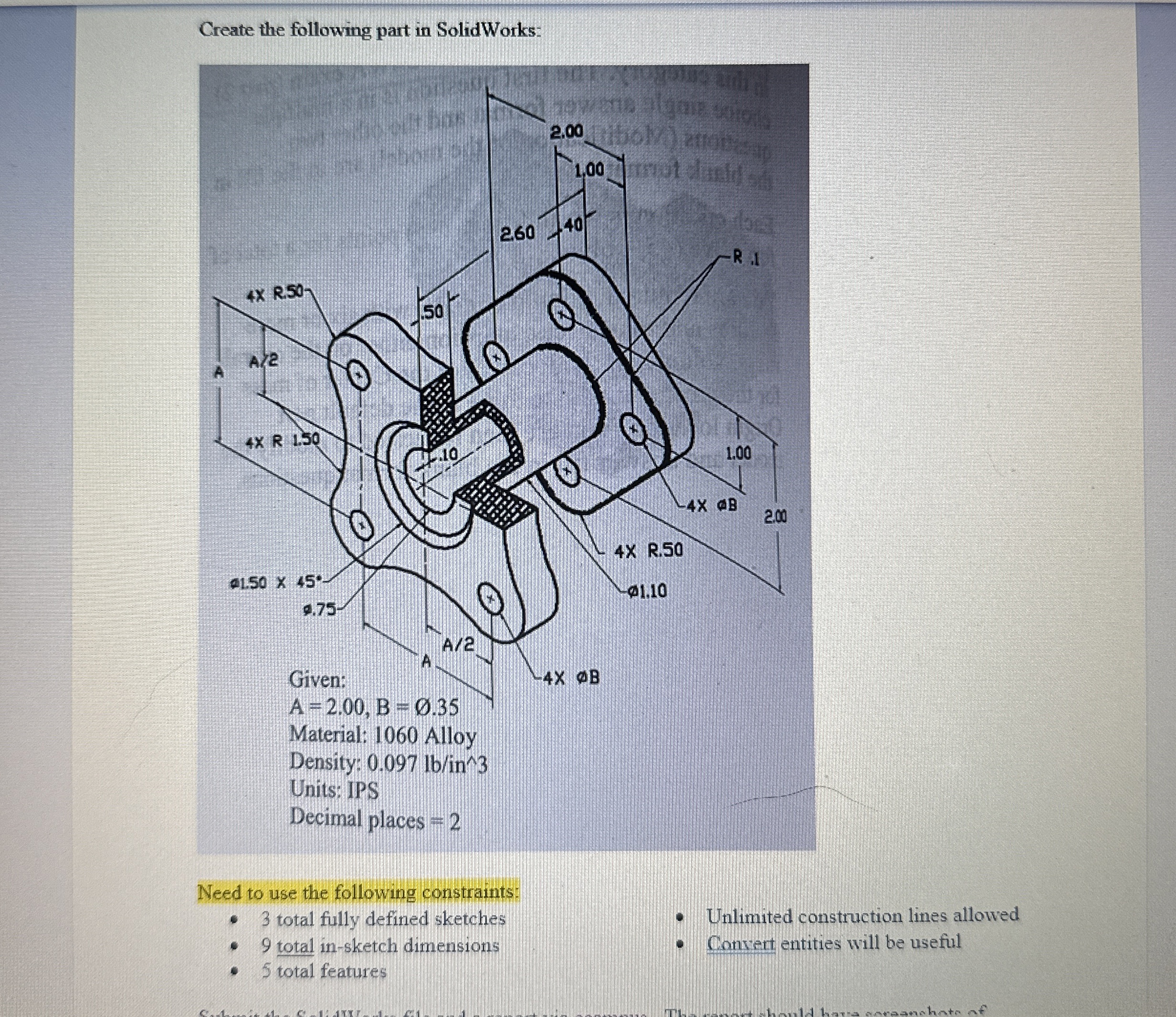 Create the following part in SolidWorks: Decimal