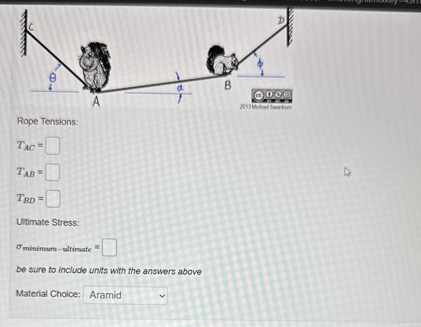 Two squirrels sit on a rope. Squirrel A weighs 2