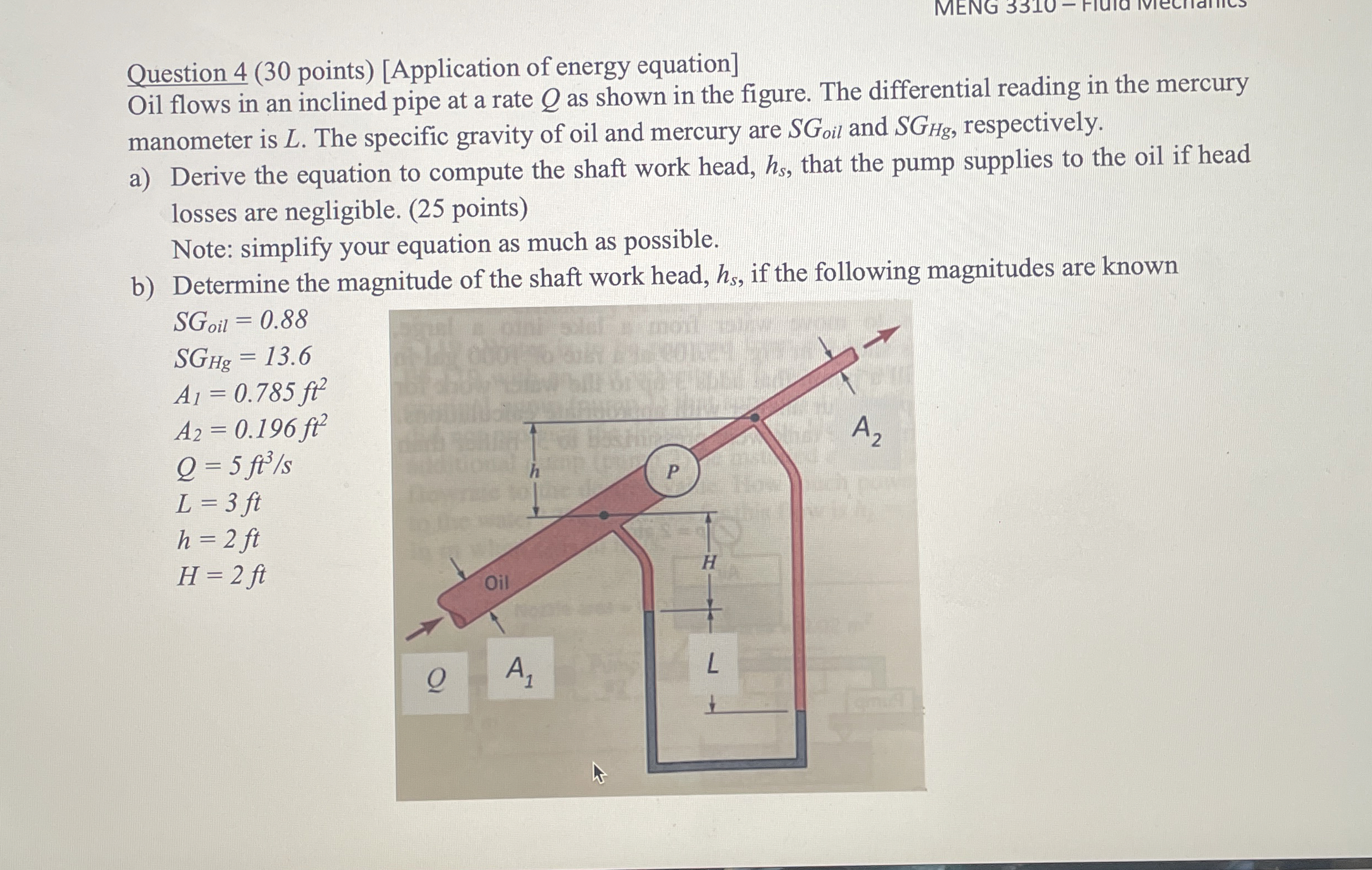 Question 4 ( 3 0 points ) [ Application of energy