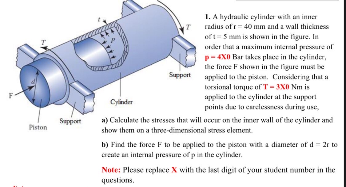 b ) Find the force F to be applied to the piston