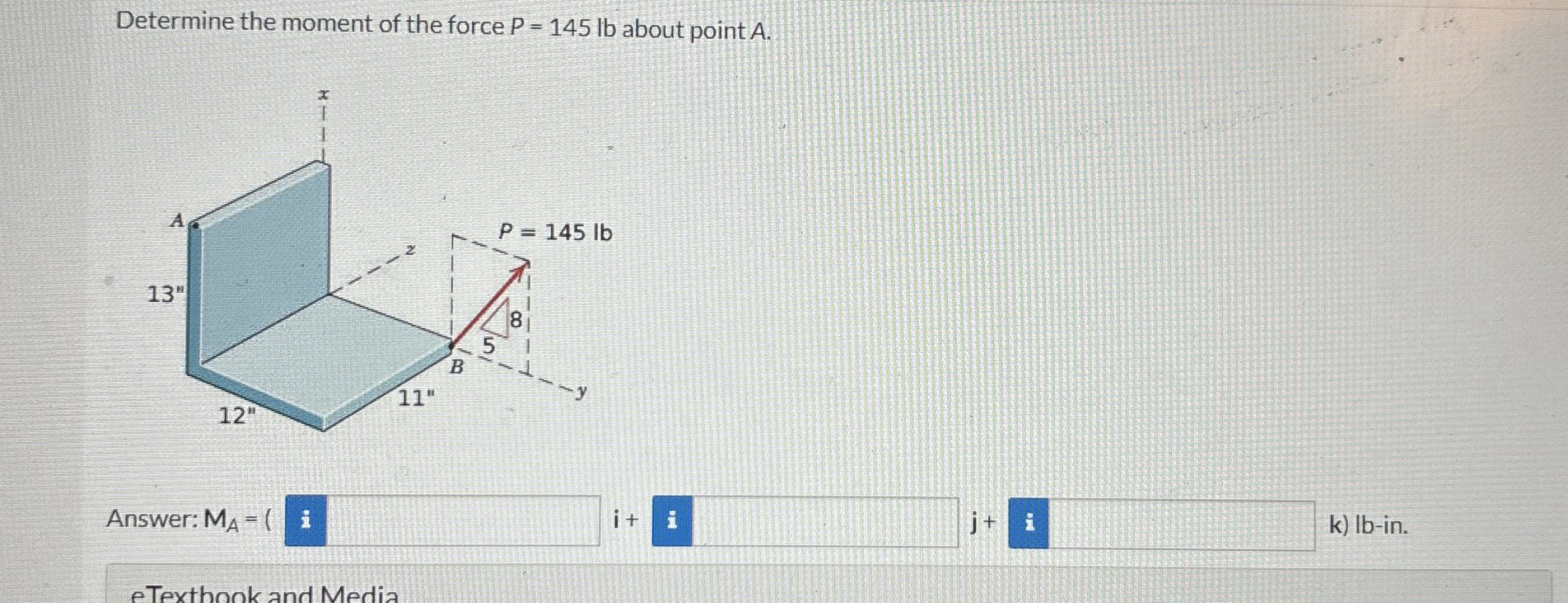 Determine the moment of the force P = 1 4 5 l b