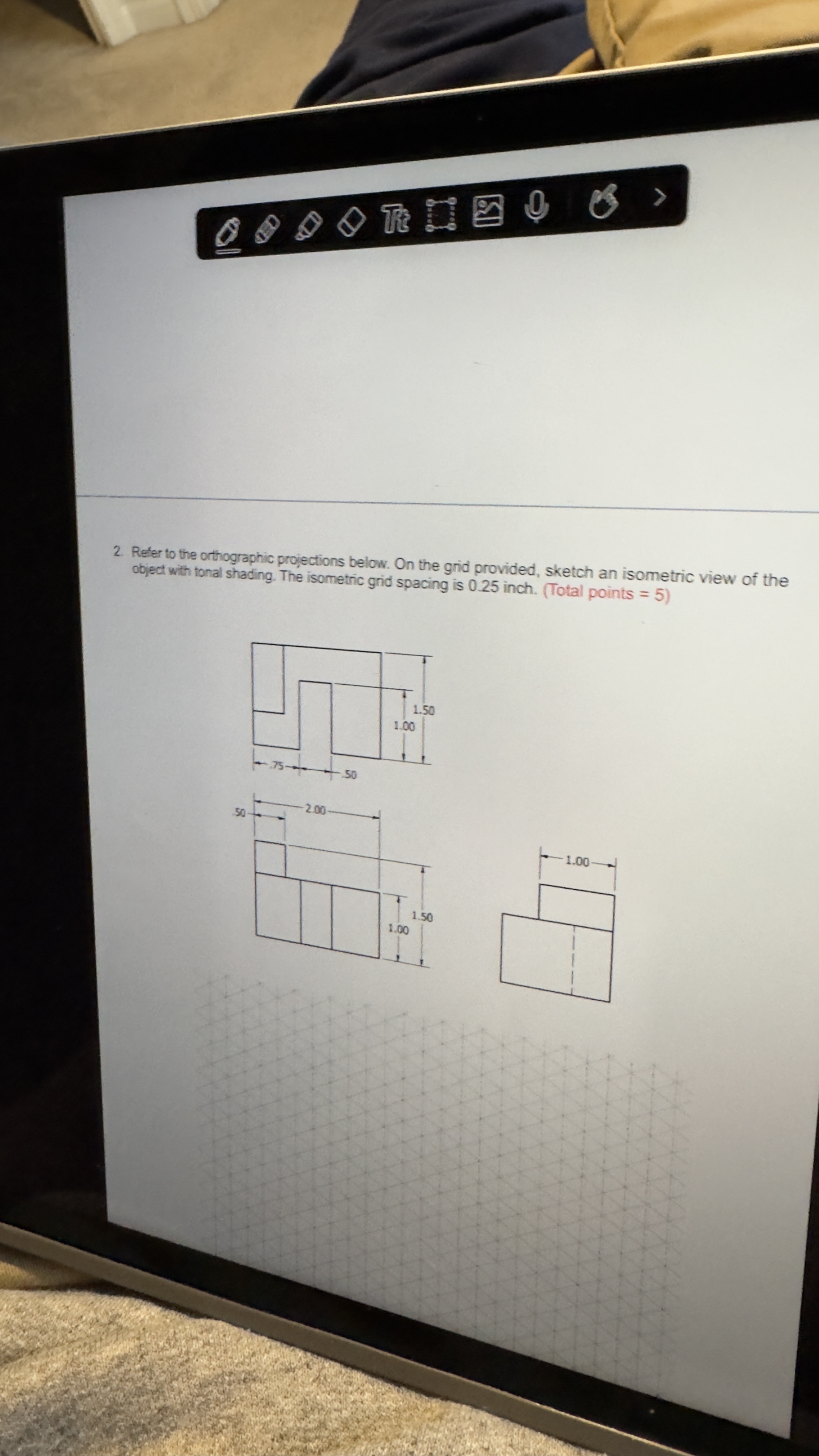 Refer to the orthographic projections below. On