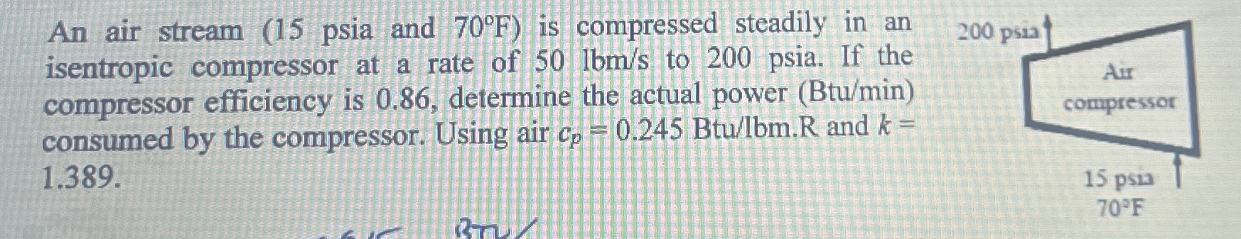An air stream psia and ( : 7 0 F } is compressed