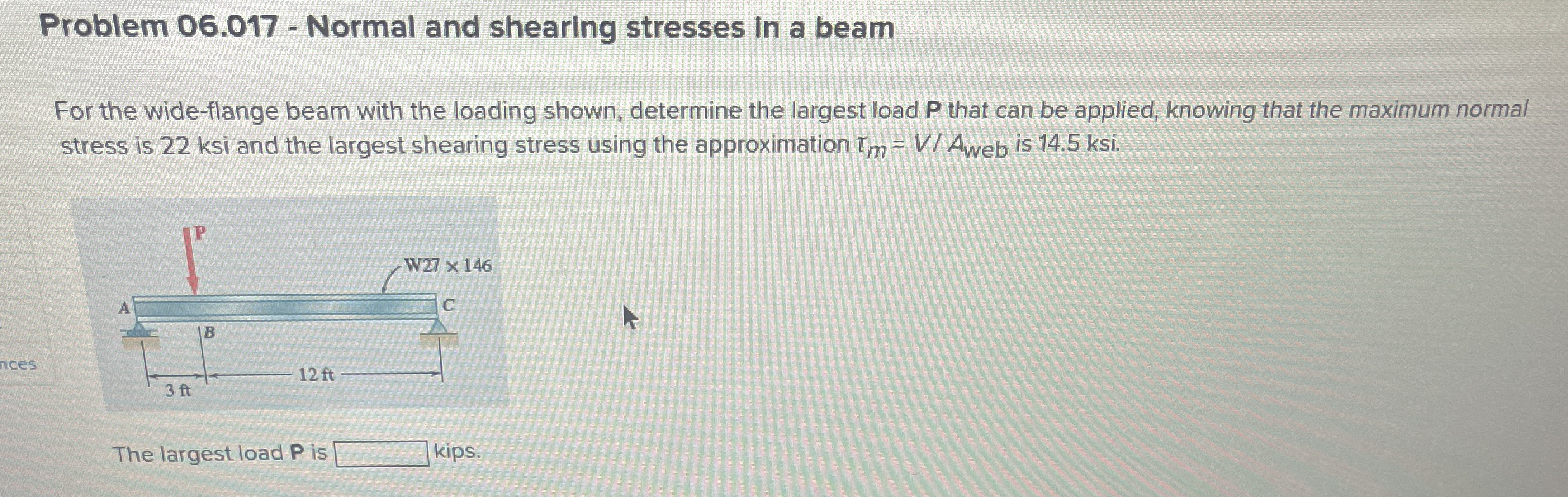Problem 0 6 . 0 1 7 - Normal and shearing