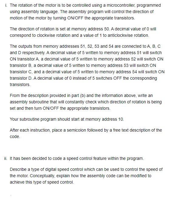 i . The rotation of the motor is to be controlled