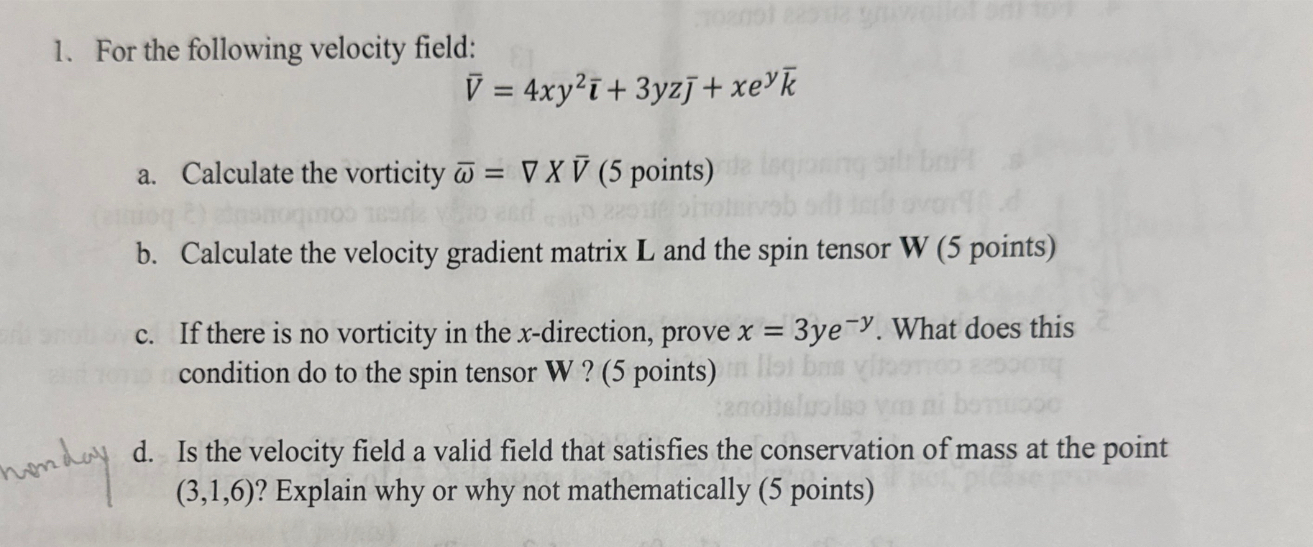 For the following velocity field: ? b a r ( V ) =