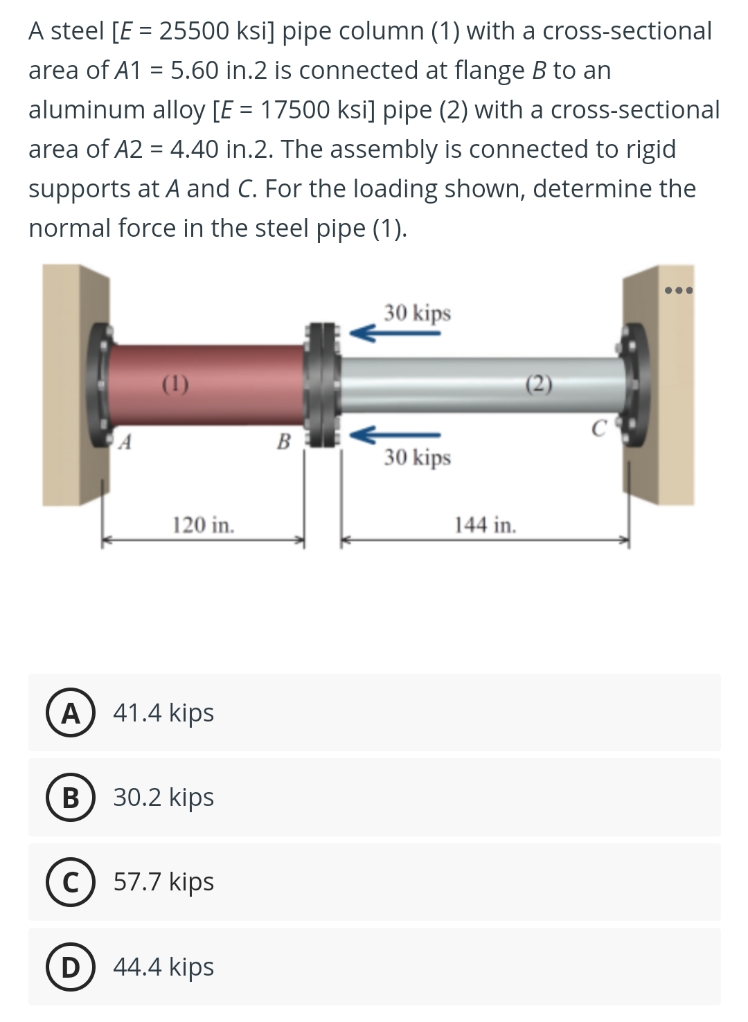 A steel E = 2 5 5 0 0 ksi pipe column ( 1 ) with