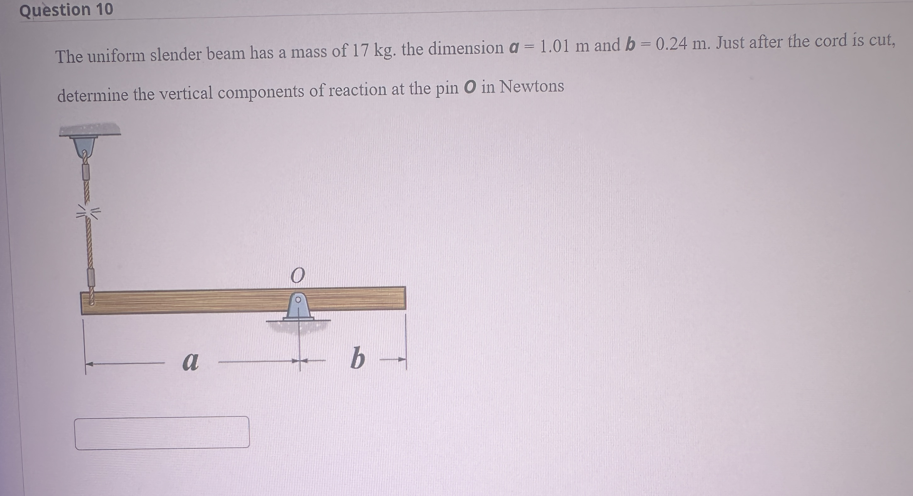Question 1 0 The uniform slender beam has a mass