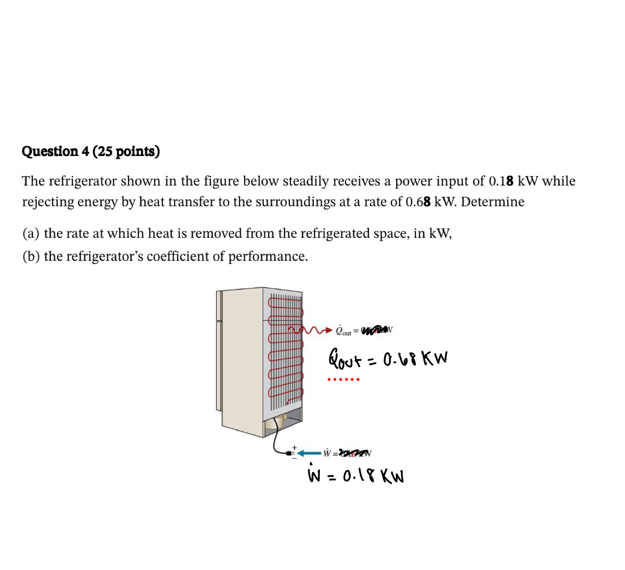 Question 4 ( 2 5 points ) The refrigerator shown