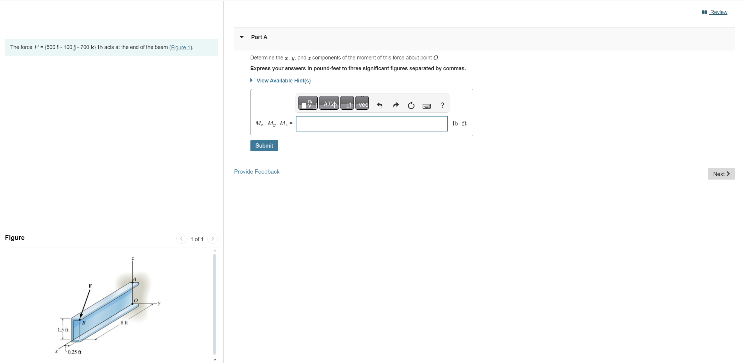 The force F = { 5 0 0 i - 1 0 0 j - 7 0 0 k } l b