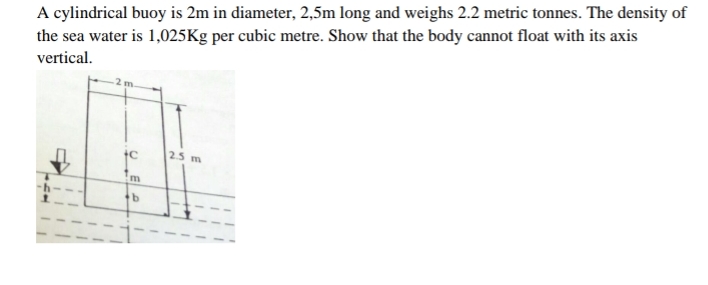 A cylindrical buoy is 2 m in diameter, 2 , 5 m