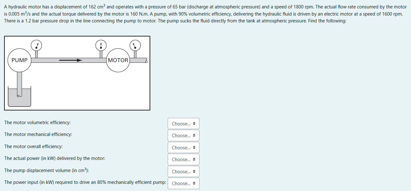 A hydraulic motor has a displacement of 1 6 2 cm
