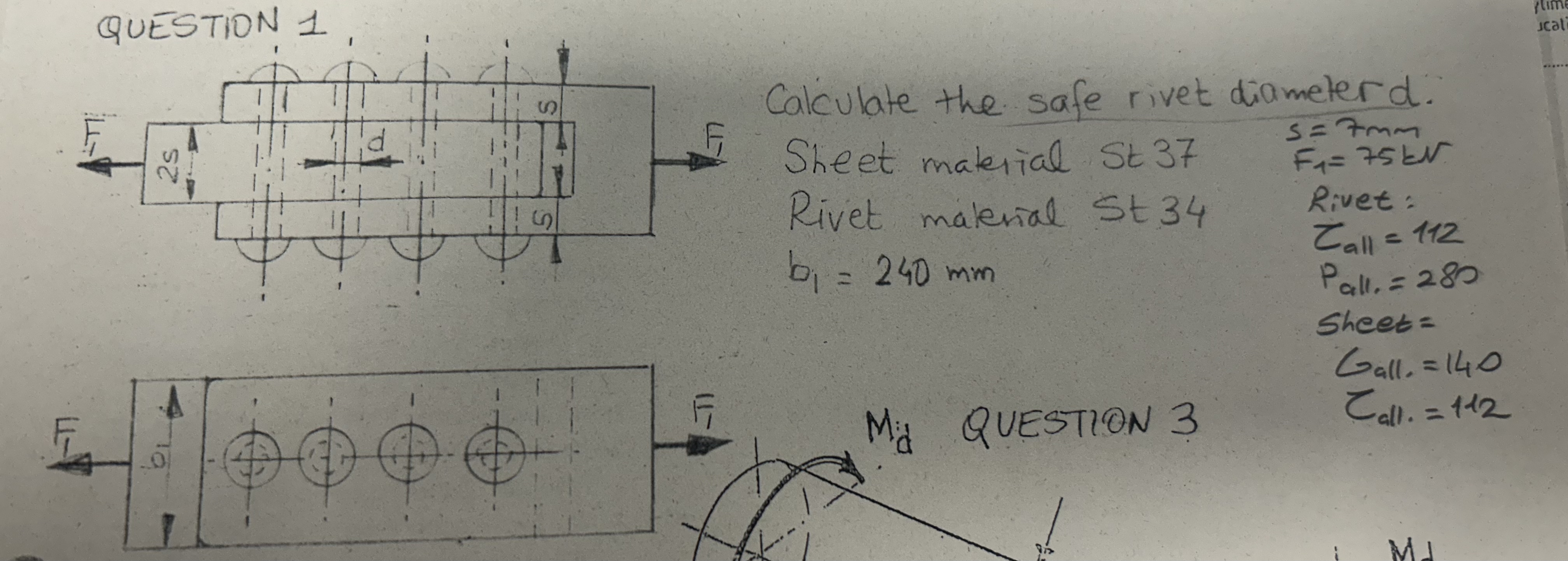 Calculate the safe rivet diameterd. Sheet