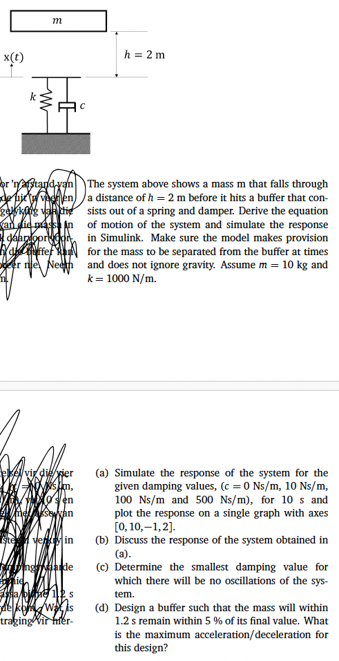 The system above shows a mass m that falls