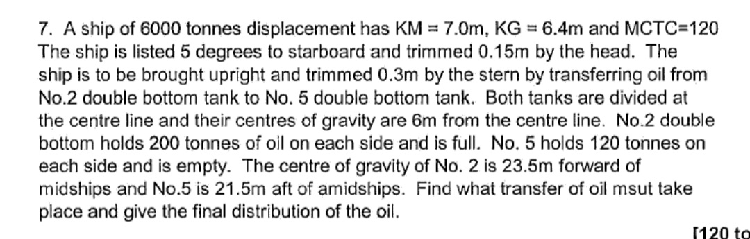 7 . A ship of 6 0 0 0 tonnes displacement has \ (