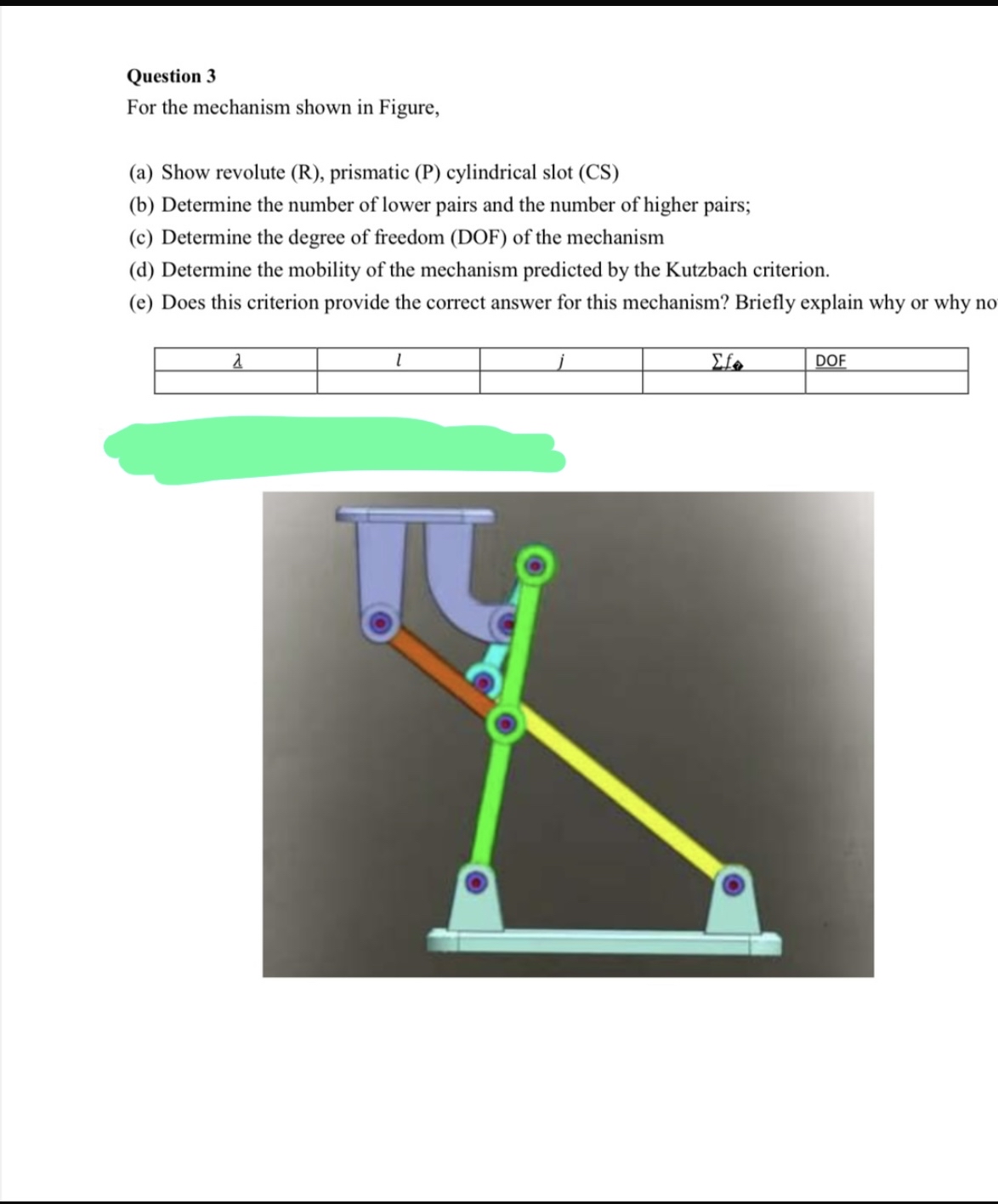 Question 3 For the mechanism shown in Figure, ( a