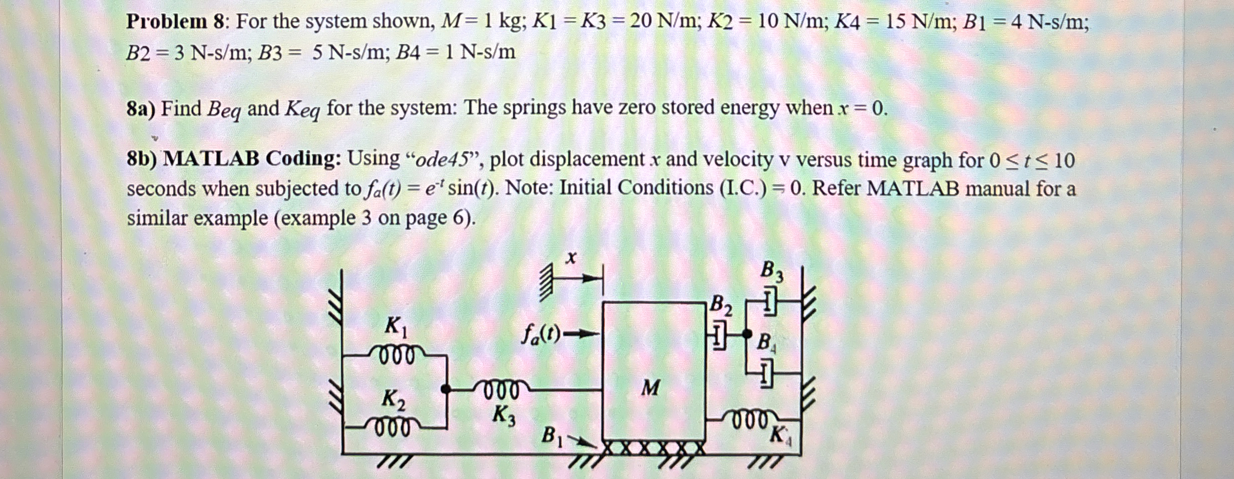 Problem 8 : For the system shown, M = 1 k g ; K 1