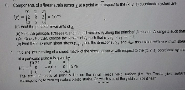 Components of a linear strain tensor ? ? at a