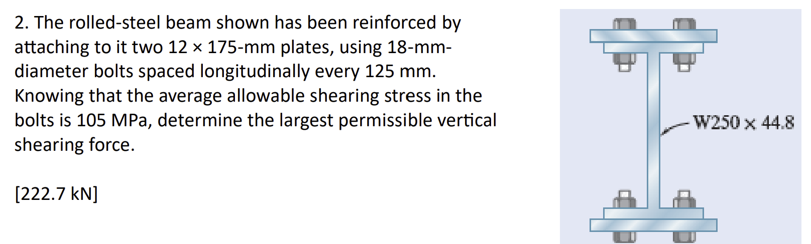 The rolled - steel beam shown has been reinforced