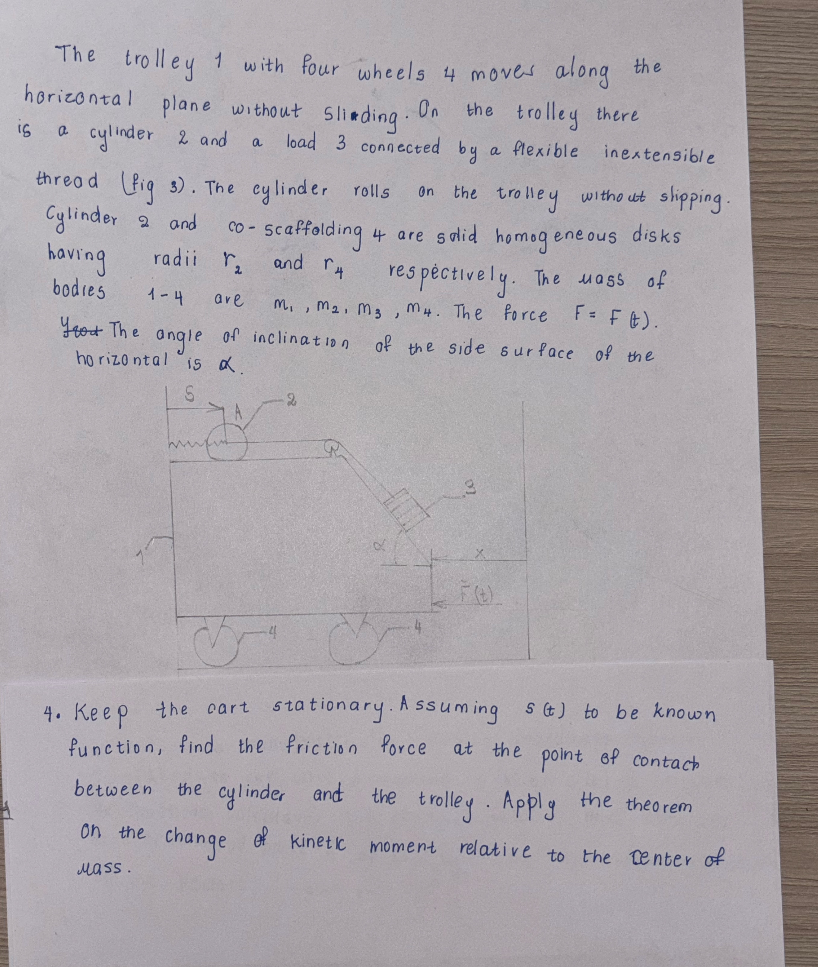 The trolley 1 with four wheels 4 moves along the