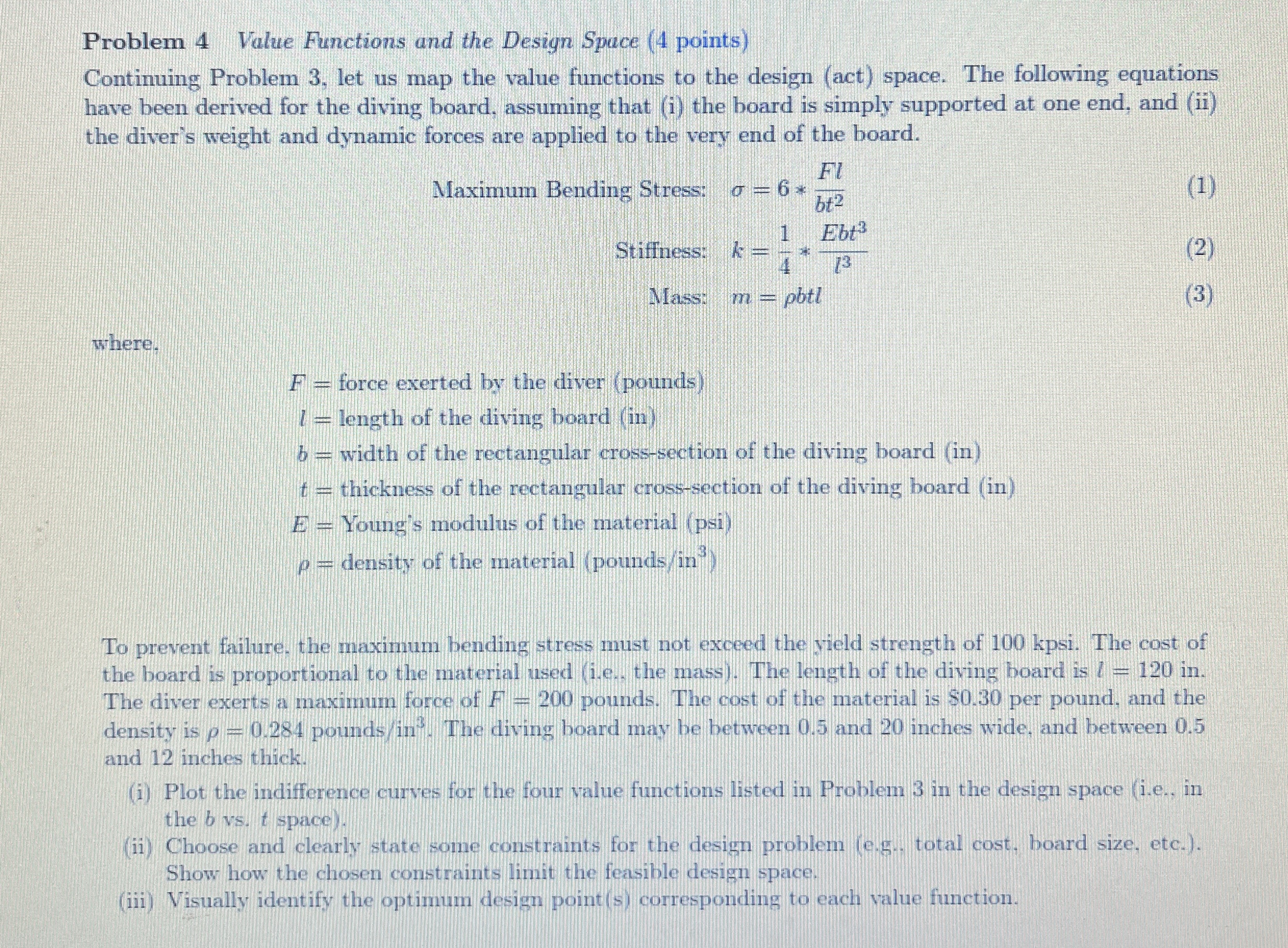 Problem 4 Value Functions and the Design Space (