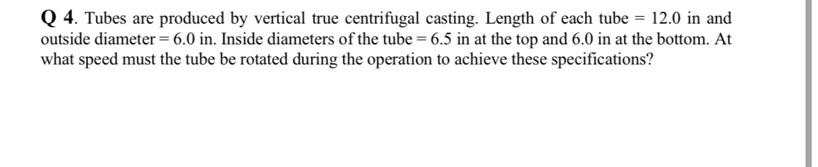 Q 4 . Tubes are produced by vertical true