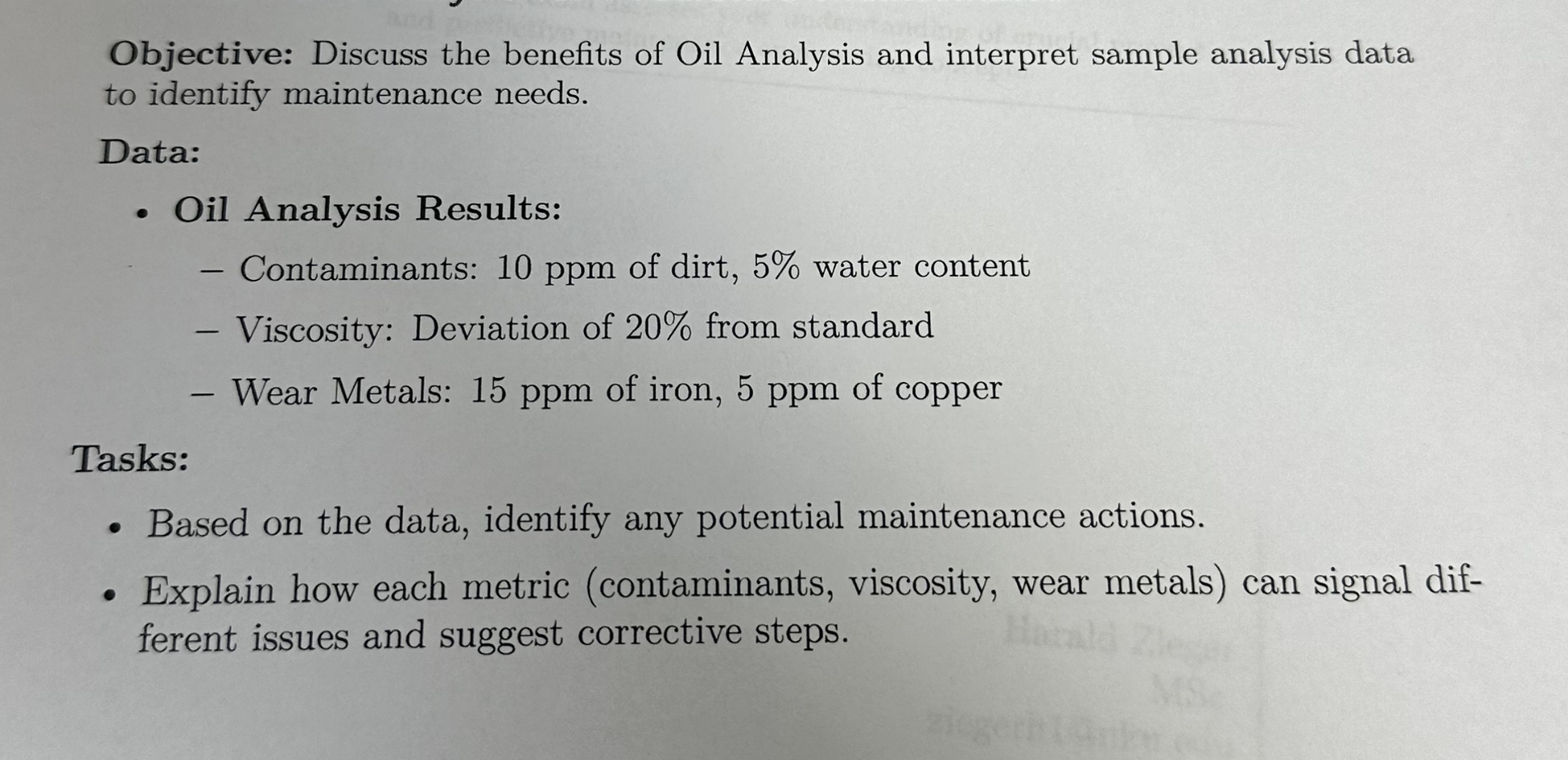 Objective: Discuss the benefits of Oil Analysis