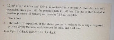 0 . 2 m 3 of air at 4 bar and 1 3 0 C is