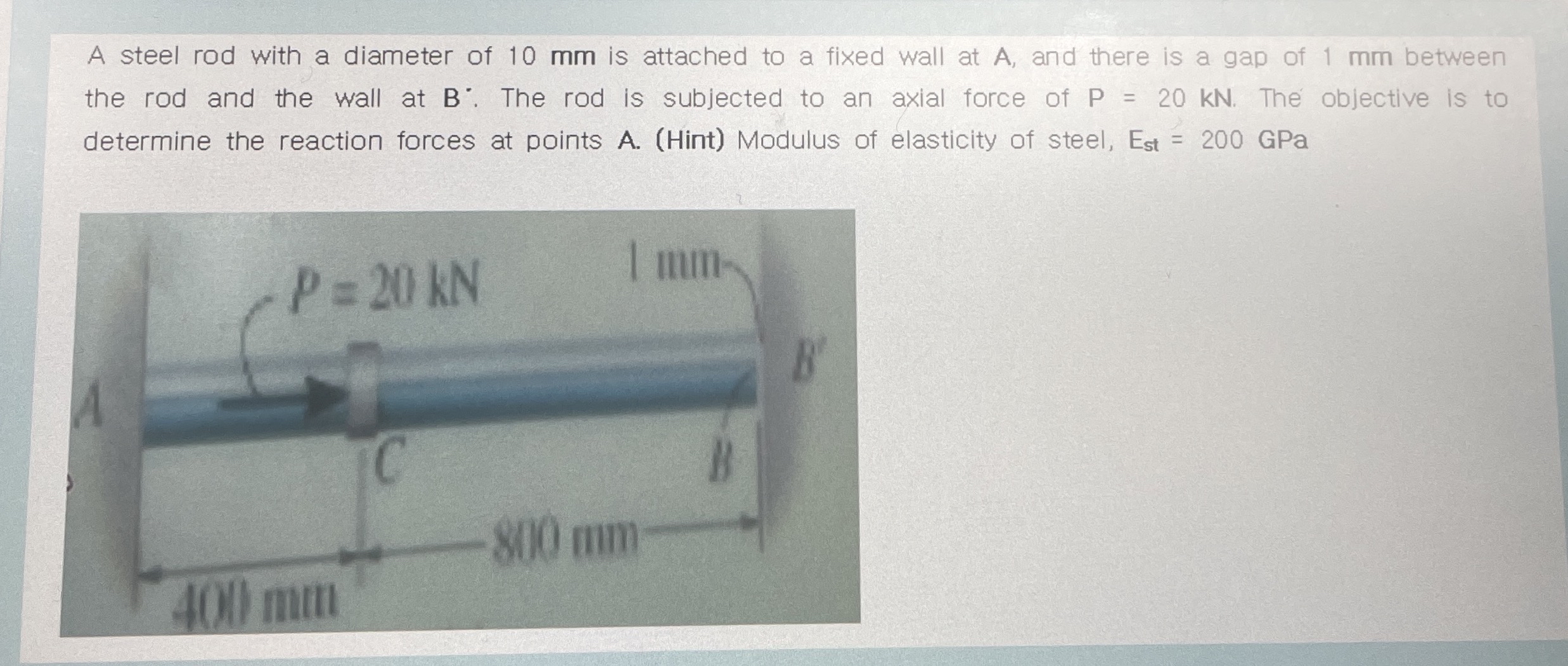 A steel rod with a diameter of 1 0 mm is attached