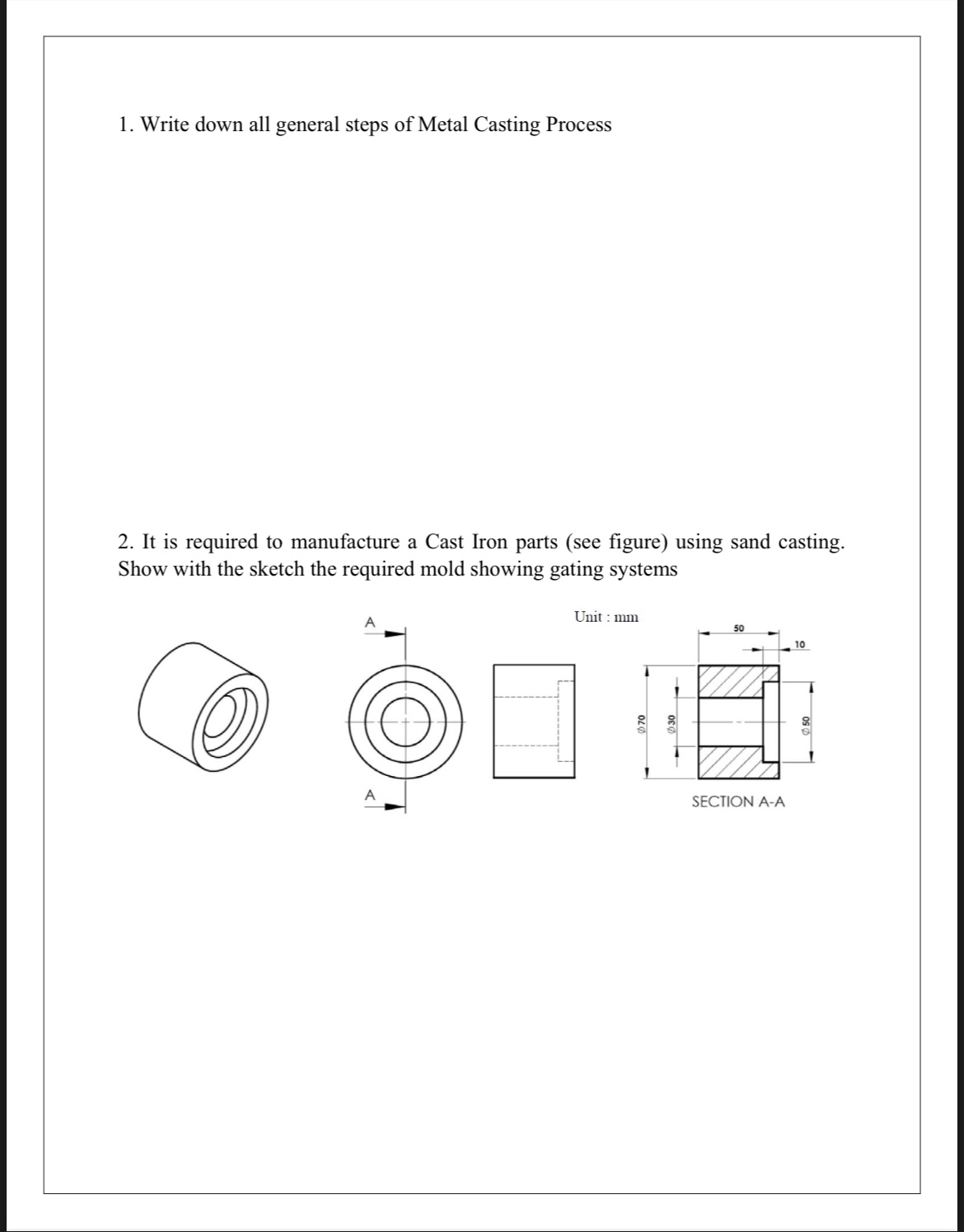 Write down all general steps of Metal Casting