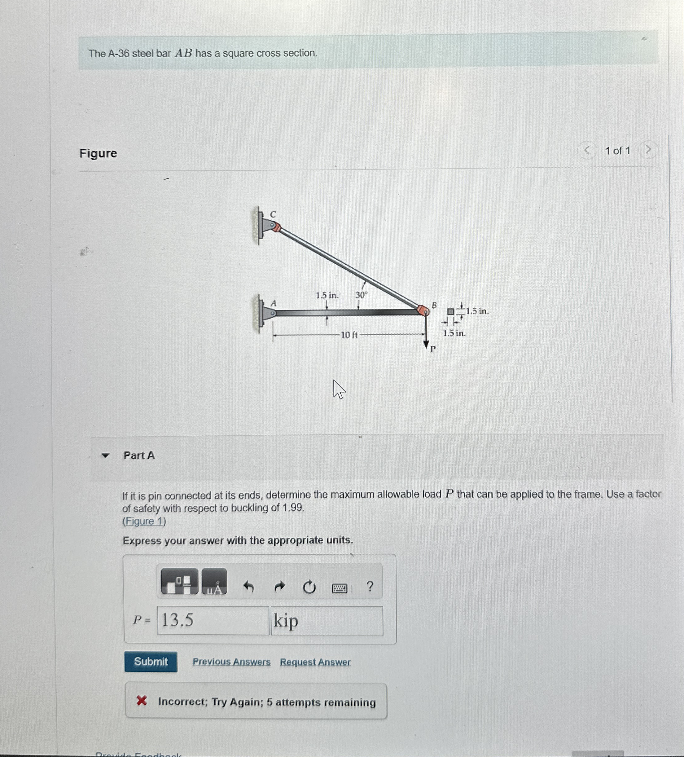 The A - 3 6 steel bar A B has a square cross