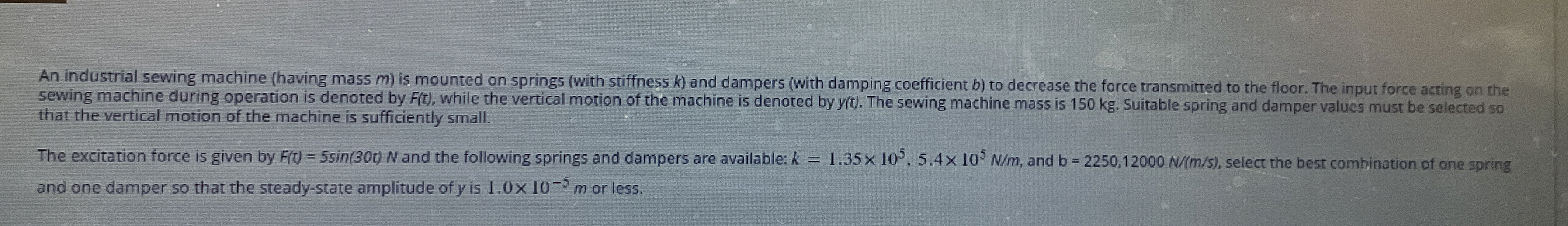 An industrial sewing machine ( having mass m ) is