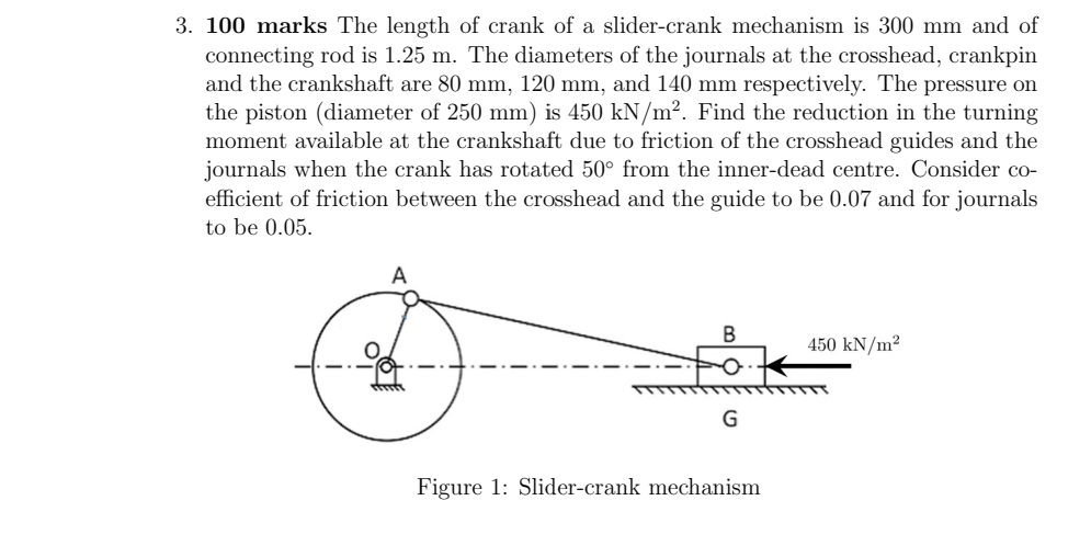 1 0 0 marks The length of crank of a slider -