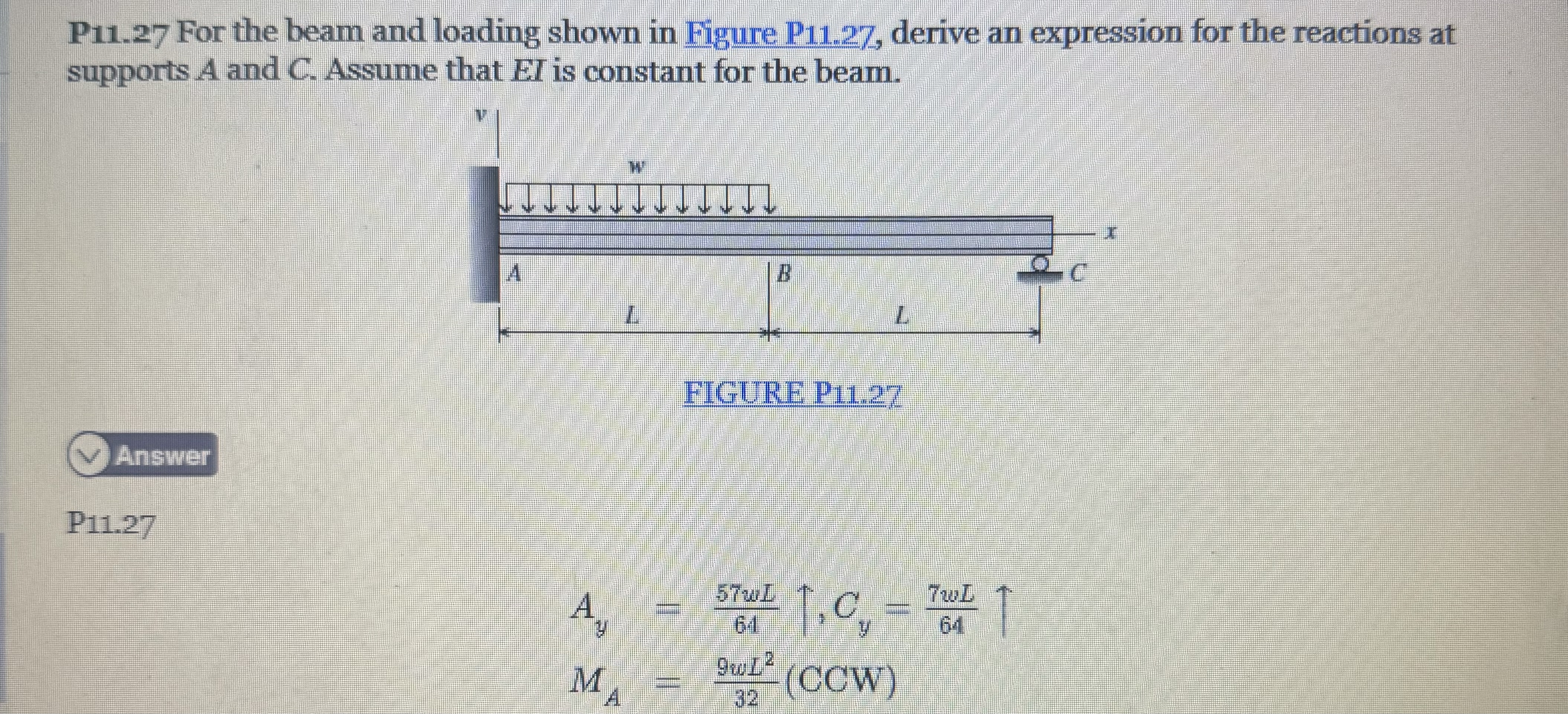 P 1 1 . 2 7 For the beam and loading shown in