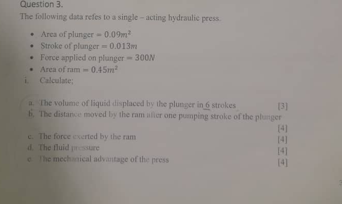 Question 3 . The following data refes to a single