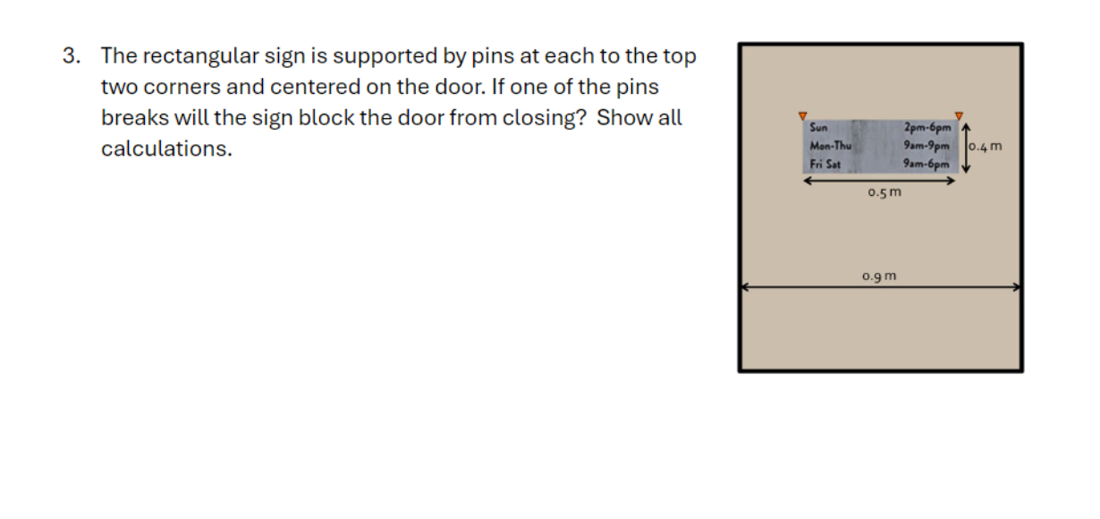 The rectangular sign is supported by pins at each