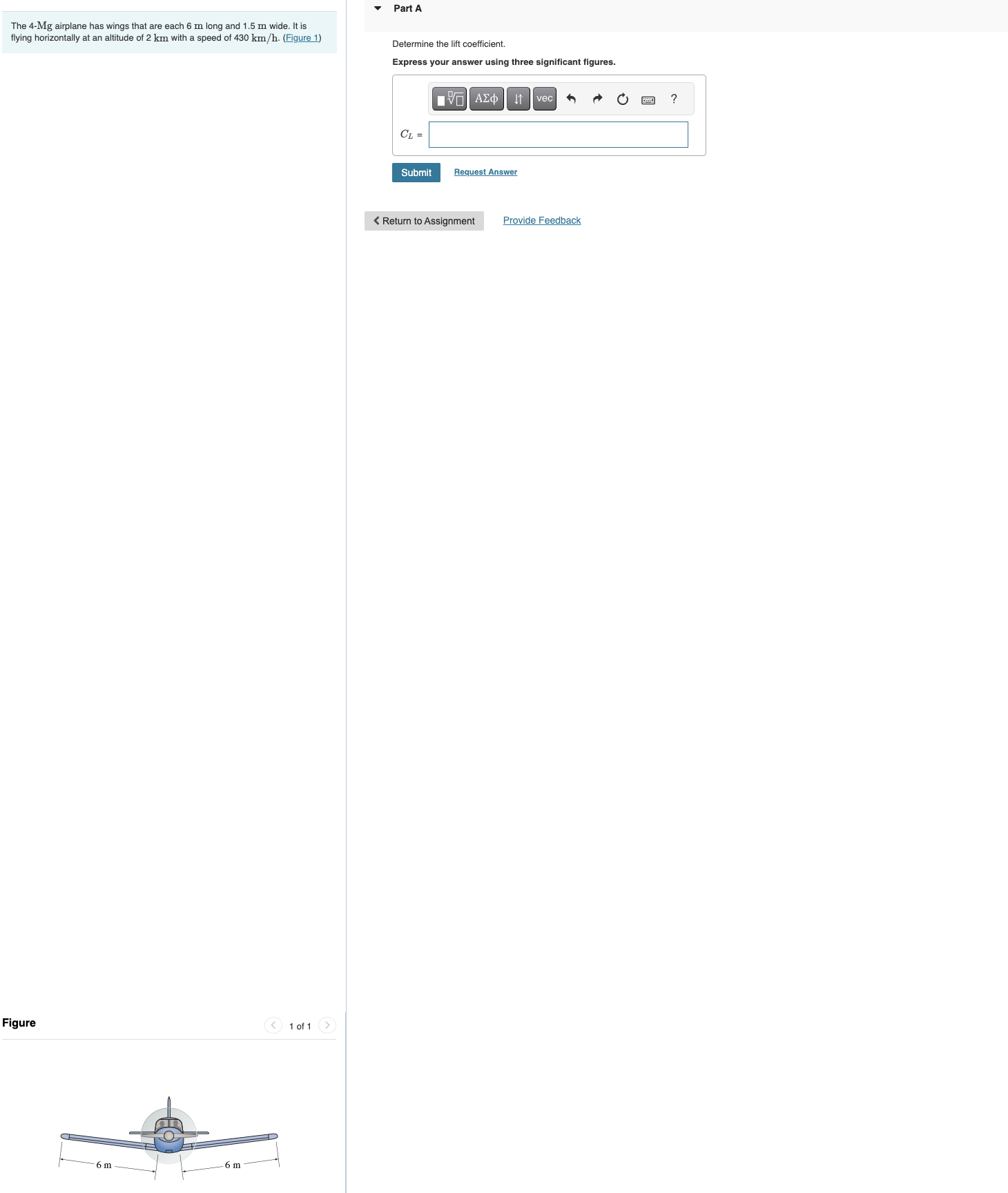 The 4 - Mg airplane has wings that are each 6 m