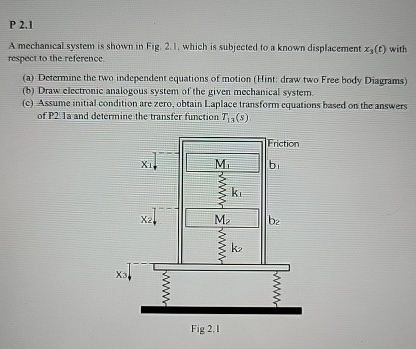 P 2 . 1 A mechanical system is shown in Fig. 2 .