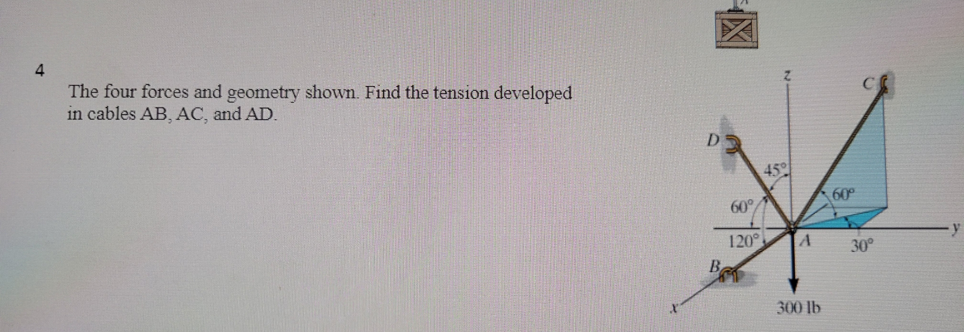 4 The four forces and geometry shown. Find the